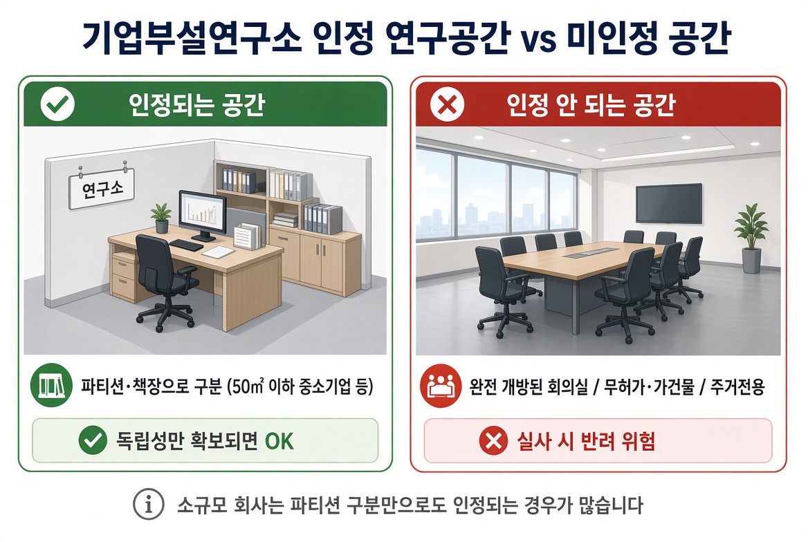 기업부설연구소 인정 연구공간과 미인정 공간 비교